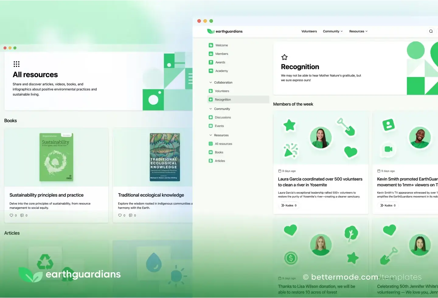 Earth Guardian template: resources and recognition