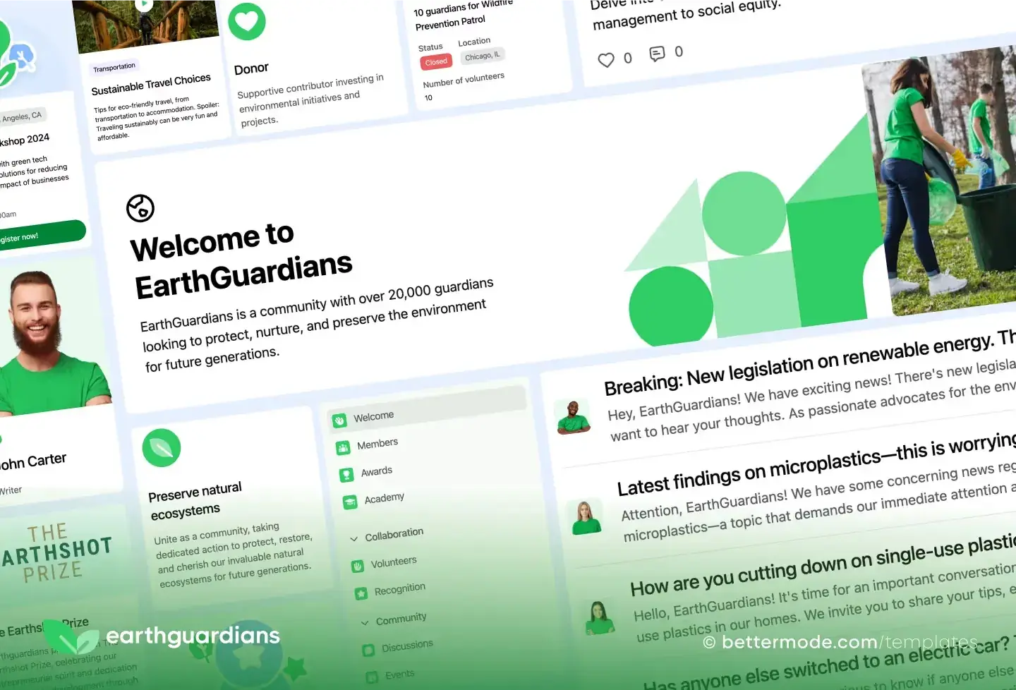 Earth Guardian template: welcome page