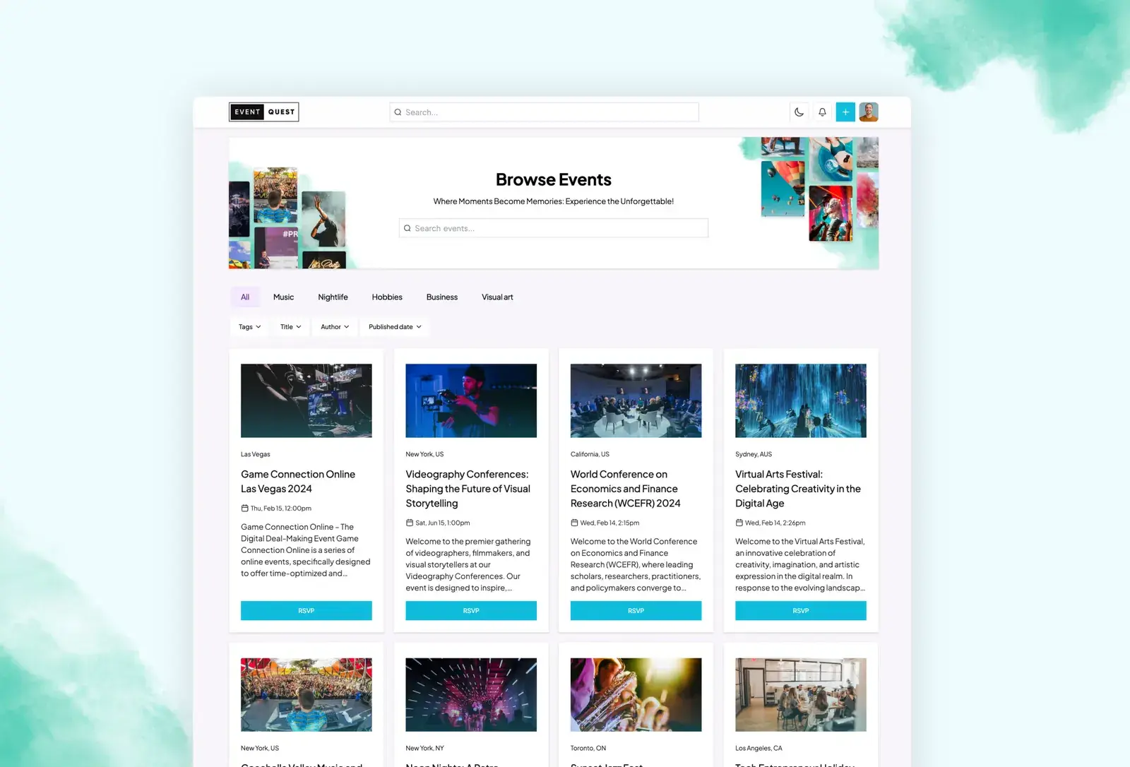 Event Quest template: event listings
