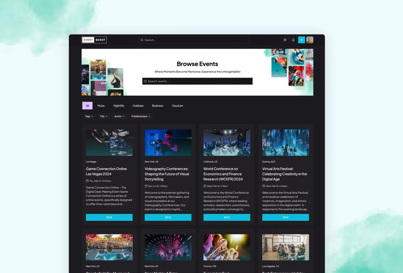 Event Quest template: listings in dark mode