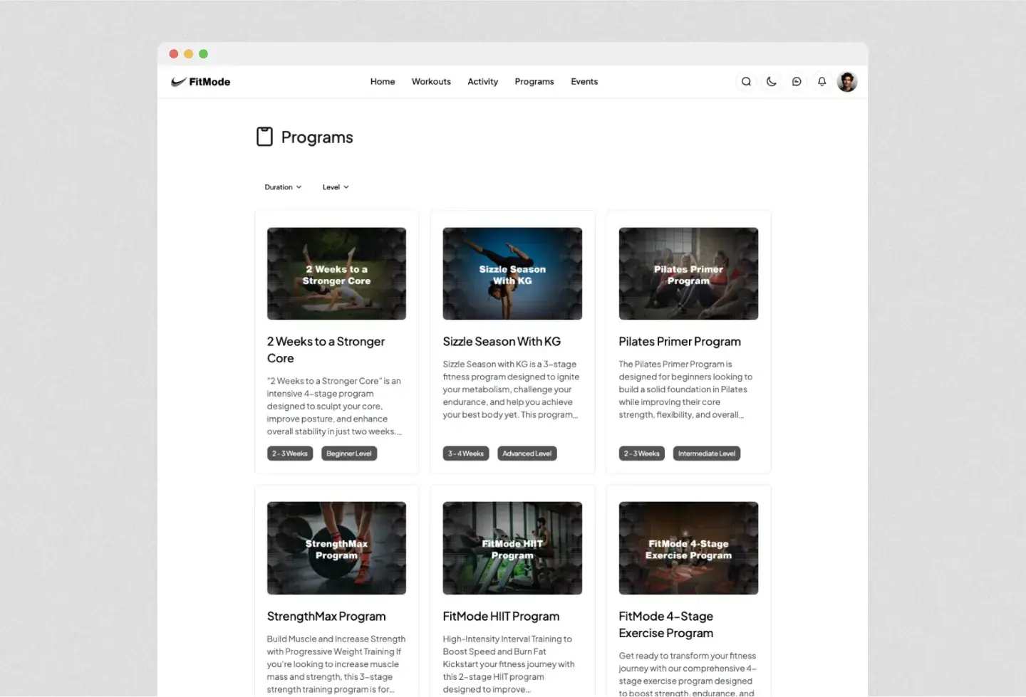 FitMode template: programs