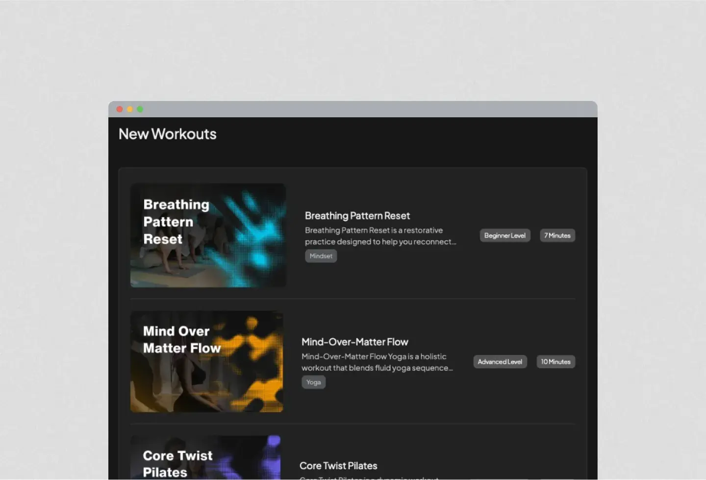 FitMode template: new workouts