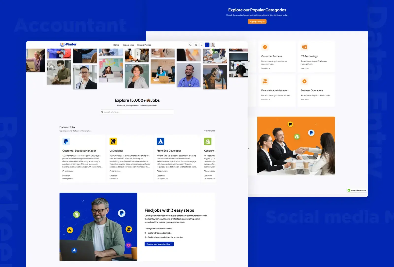 Job Finder template: home page