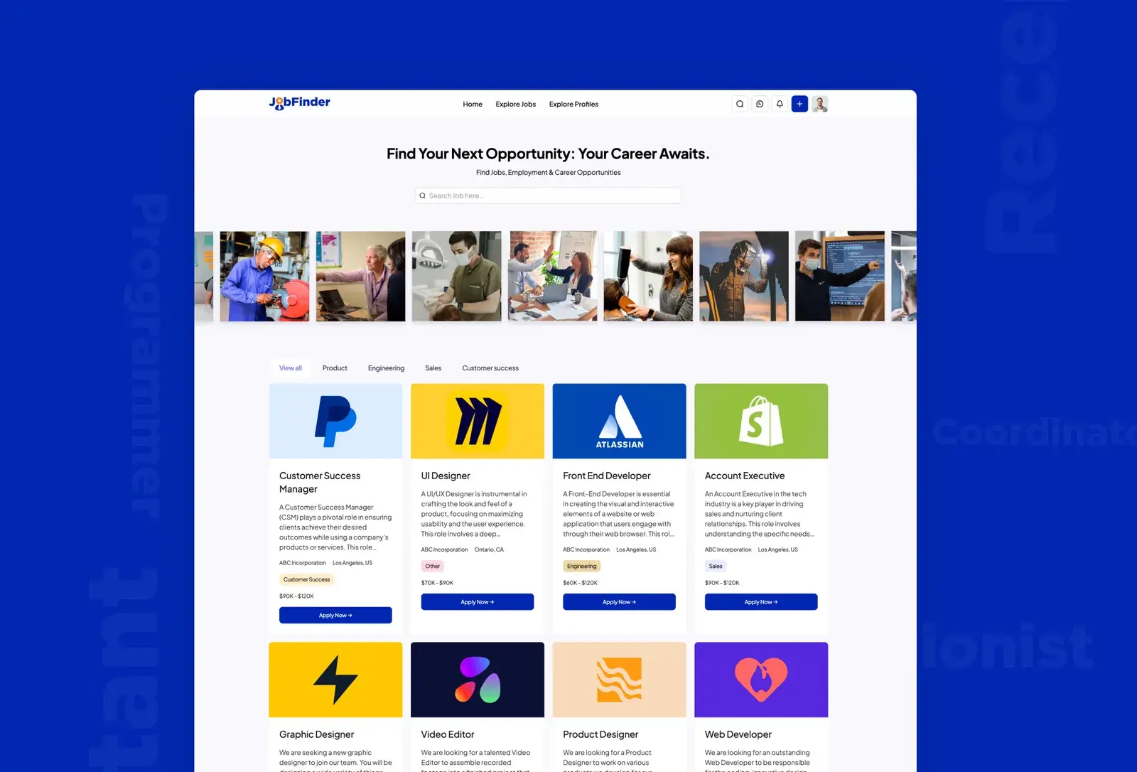 Job Finder template: job listings