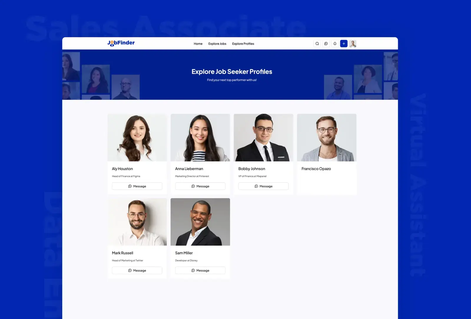 Job Finder template: job seeker profiles