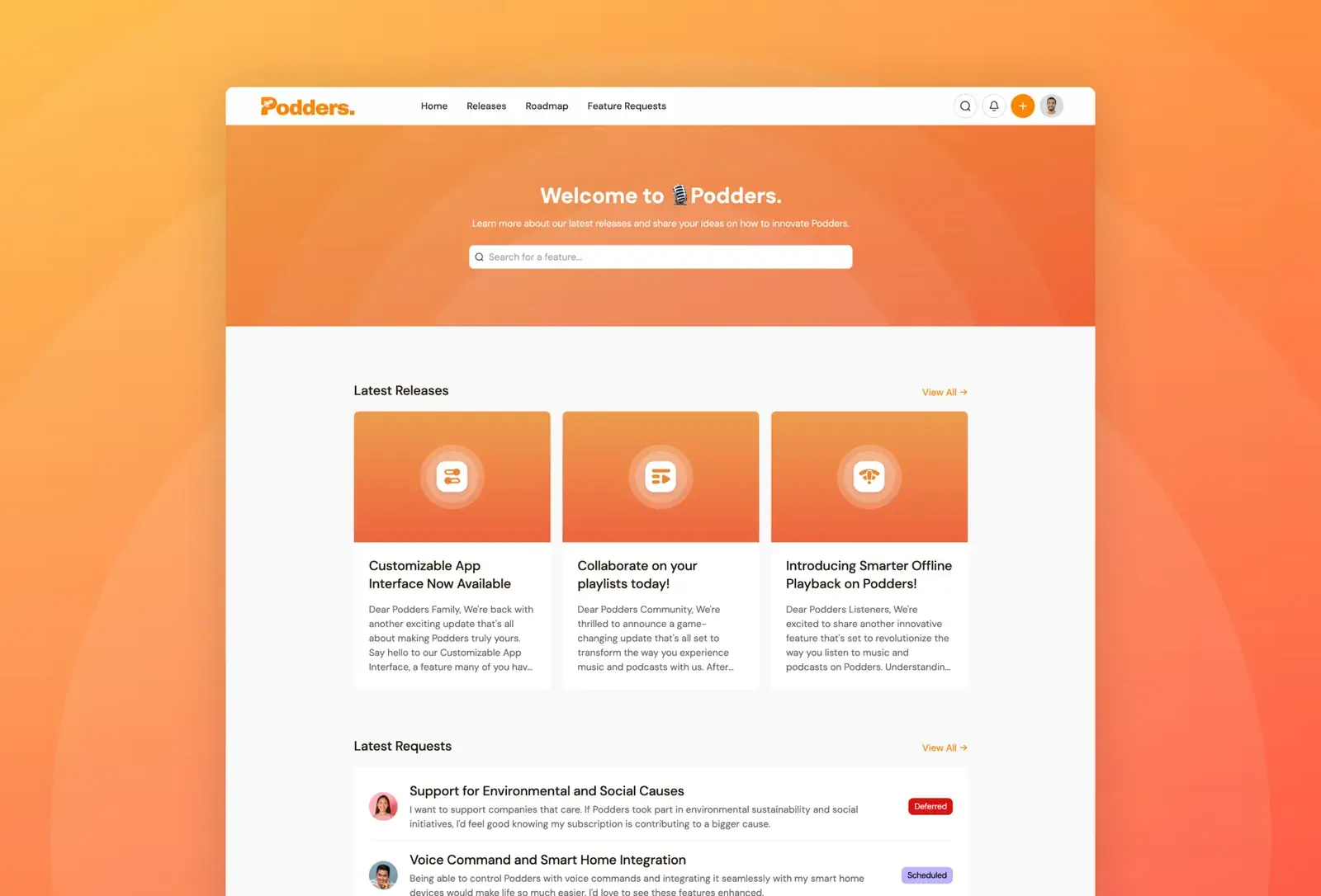 Podders template: home page