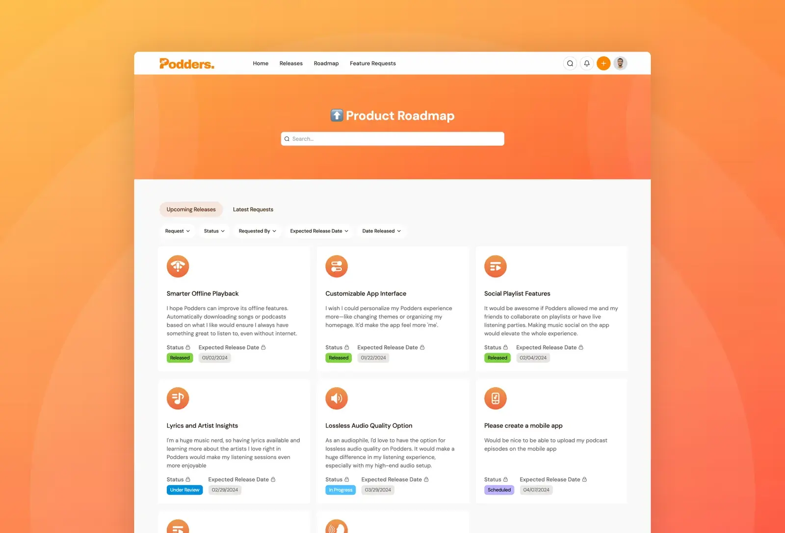 Podders template: product roadmap