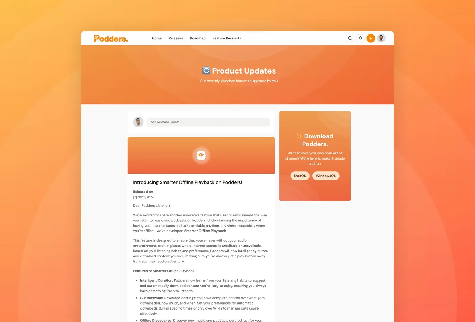 Podders template: product updates