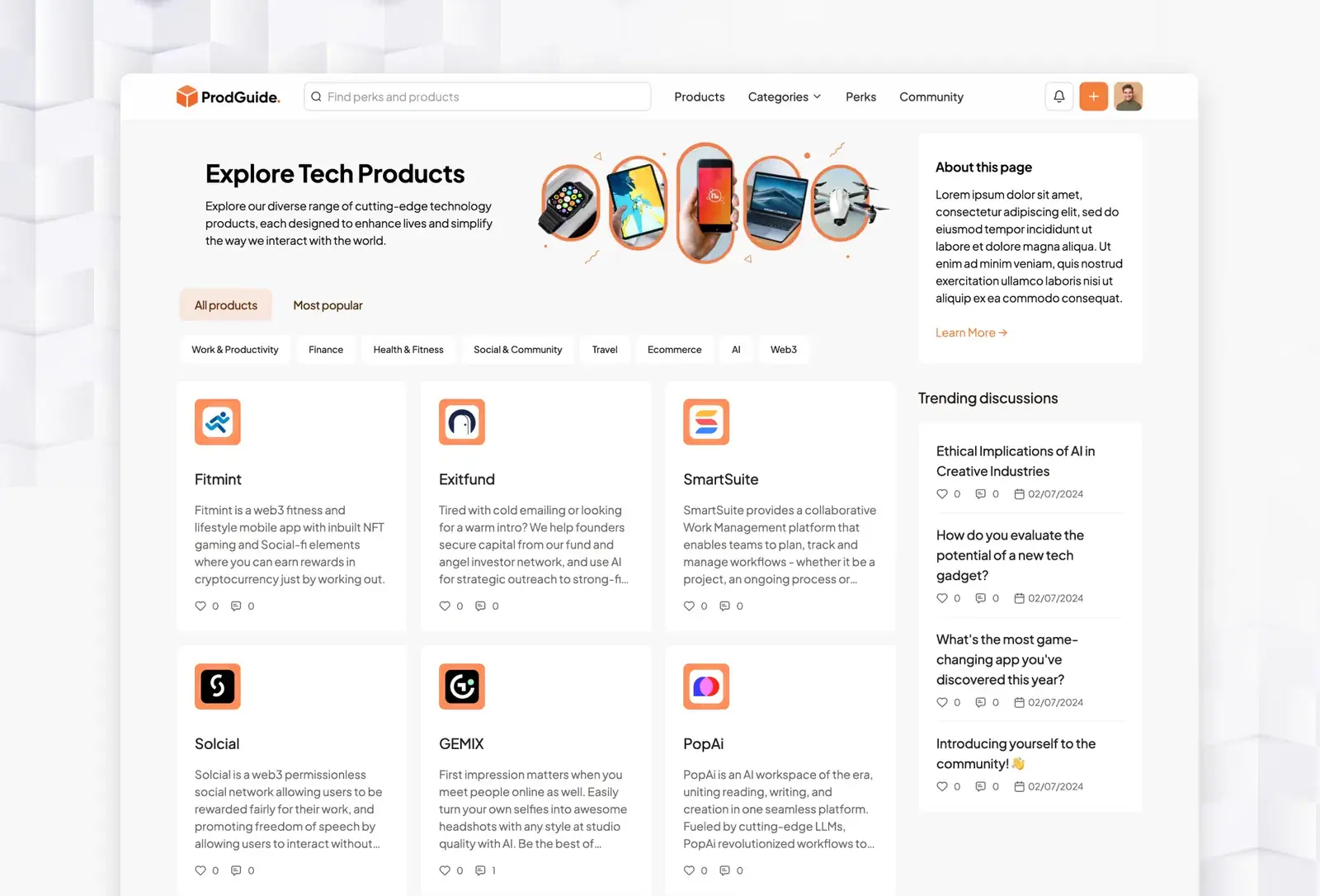 ProdGuide template: product listings