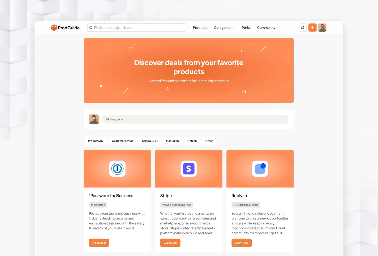 ProdGuide template: perks