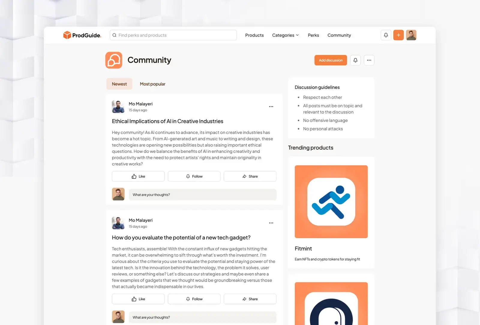 ProdGuide template: community