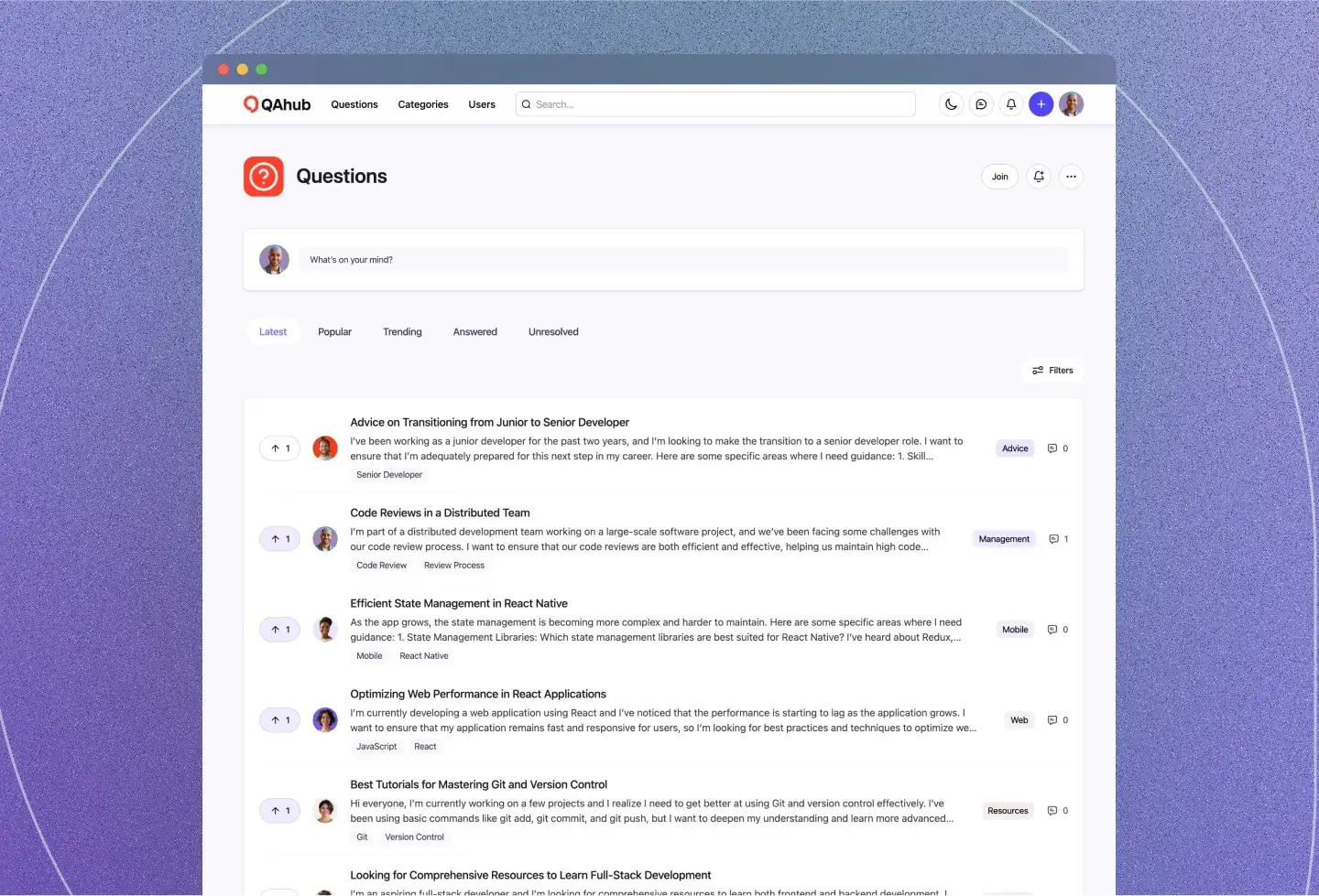 QAhub template: questions