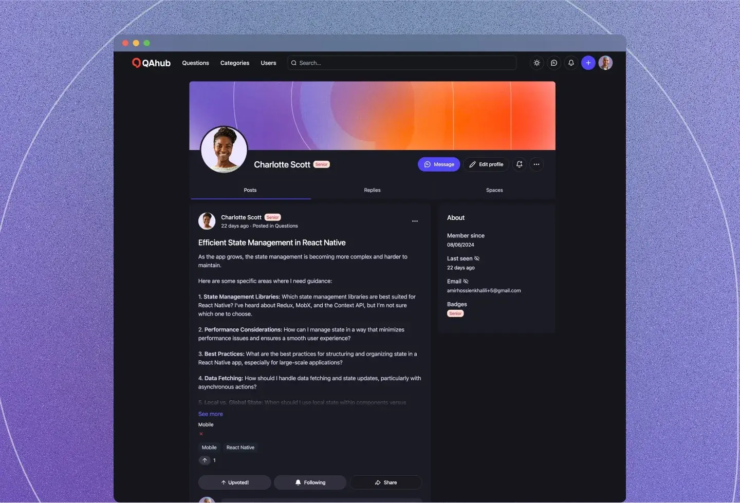 QAhub template: member profile