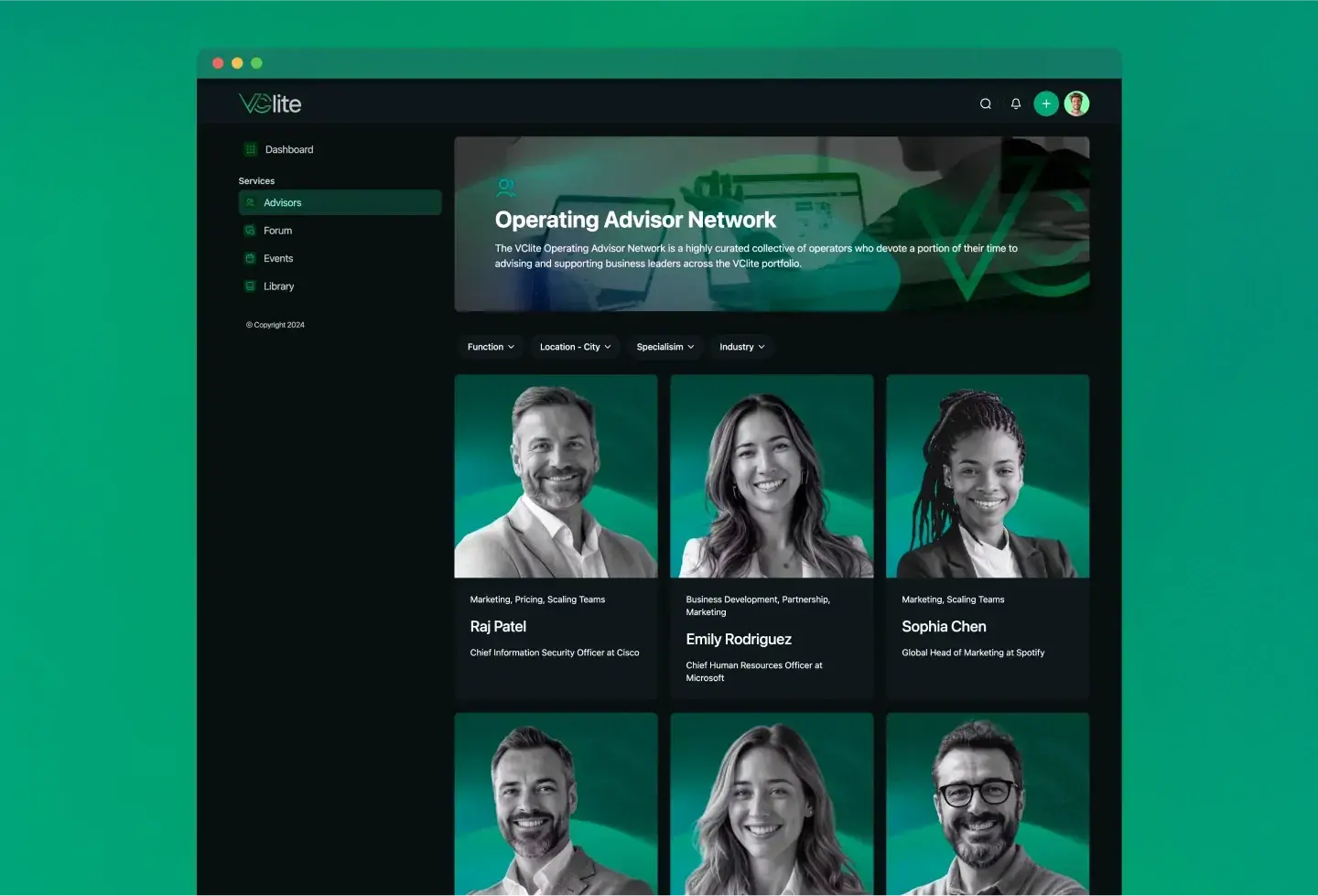 VClite template: advisor network