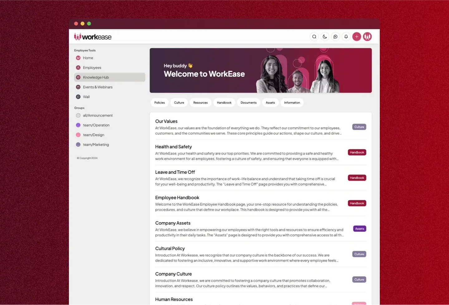 WorkEase template: knowledge hub